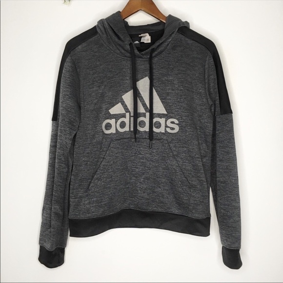 Adidas Hooded Crop Sweatshirt Women’s Gray Sz M Large LOGO - Picture 1 of 10